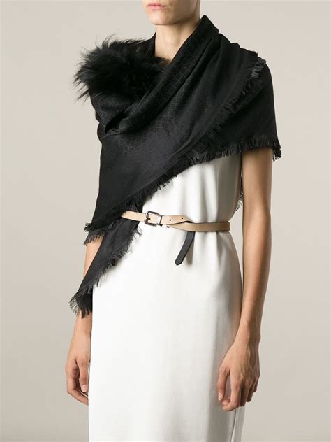 scarf gucci black|gucci scarf with fur trim.